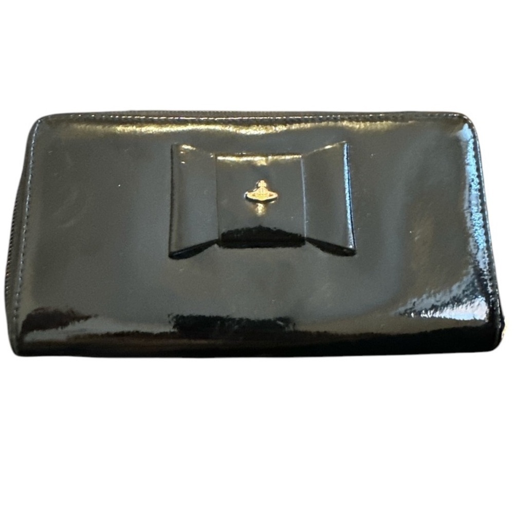 Vivienne Westwood Black Patent Leather Wallet Iconic Orb Excellent Condition